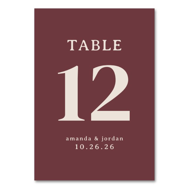 Numéro De Table Elegant Maroon Table Number (Par défaut)