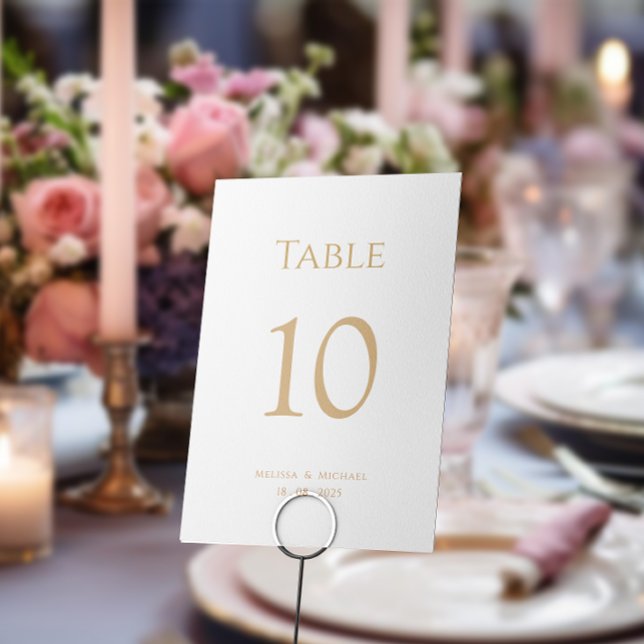 Numéro De Table Élégant minimal moderne Mariage de script or blanc (Créateur téléchargé)