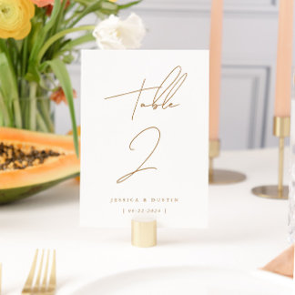 Numéro De Table Élégant minimaliste Script Mariage or