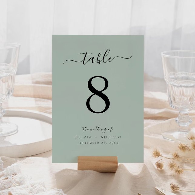 Numéro De Table Élégant moderne simple Mariage couleur vert clair (Elegant Modern simple Light Green Color Wedding Table Number)