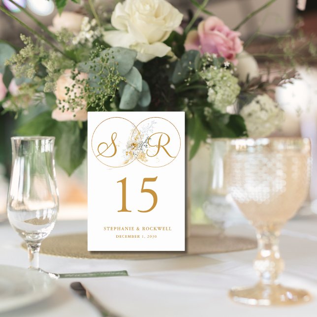 Numéro De Table Élégant Monogramme Or Nom Mariage initial (Créateur téléchargé)