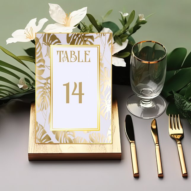 Numéro De Table Élégant Monstera Gilded Gold Mariage (Créateur téléchargé)