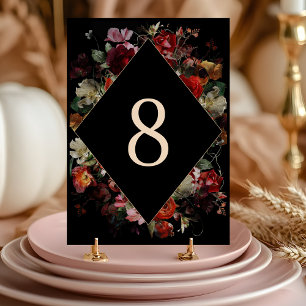 Numéro De Table Élégant moody floral noir mariage