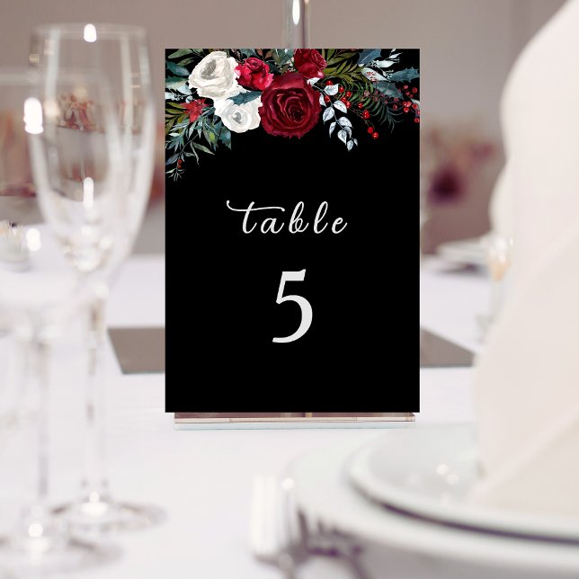 Numéro De Table Élégant Noël Floral Rose Mariage de vacances (Créateur téléchargé)