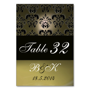NUMÉRO DE TABLE ÉLÉGANT NOIR, GRIS BLANC DAMASSÉ MONOGRAMME