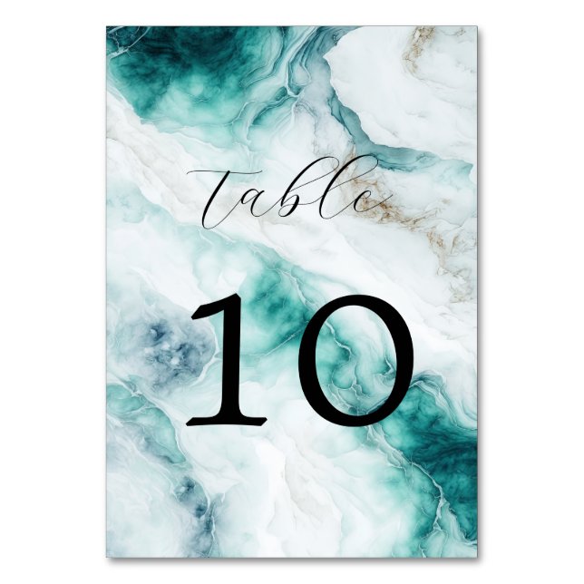 Numéro De Table Elégant Peacock Green Marble Mariage (Par défaut)