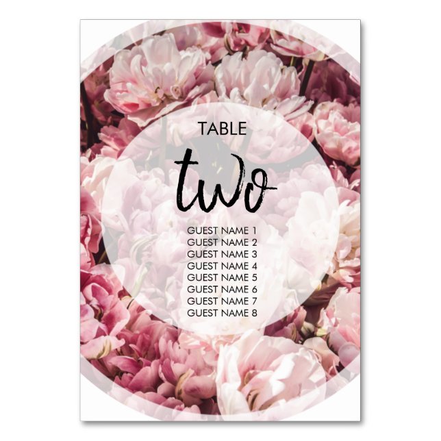 Numéro De Table Elégant Peonies Roses Mariages Nom d'invité (Par défaut)