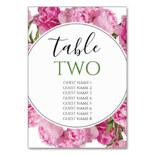 Numéro De Table Elégant Peonies Roses Mariages Nom d'invité