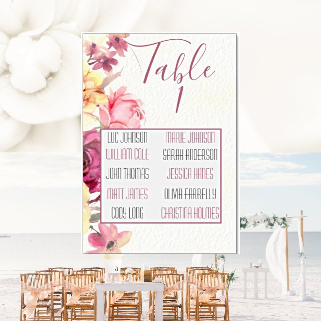 Numéro De Table Élégant plan de mariage | Floral rose (Créateur téléchargé)
