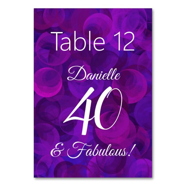 Numéro De Table Elégant Purple 40 et Fabuleux Anniversaire Nom de  (Par défaut)