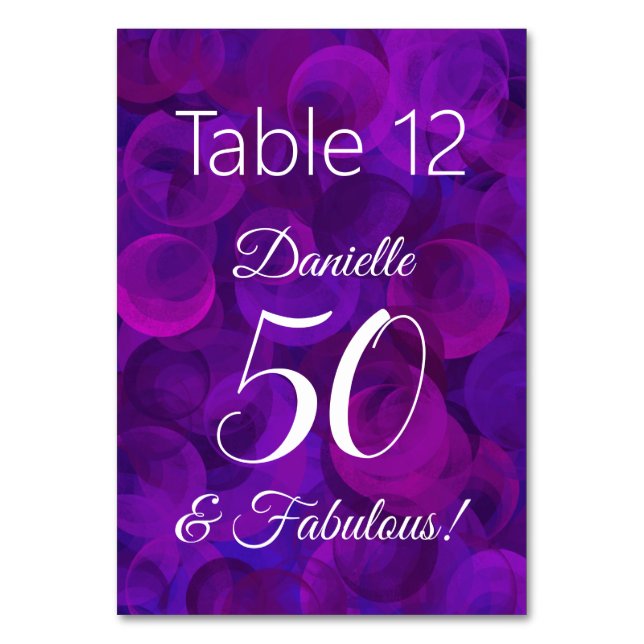 Numéro De Table Elégant Purple 50 et Fabuleux Anniversaire Nom de  (Par défaut)