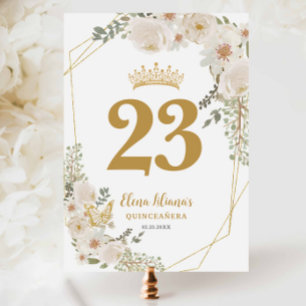 Numéro de table élégant Quinceanera floral ivoire