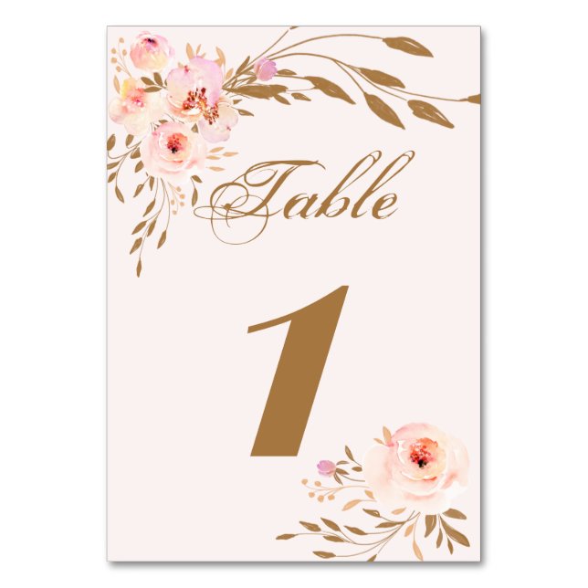 Numéro De Table Élégant Romantique rose Blush or Floral (Par défaut)