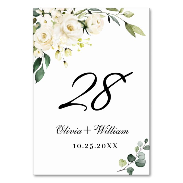 Numéro De Table Élégant Rose blanche Eucalyptus Mariage Numéro de  (Par défaut)