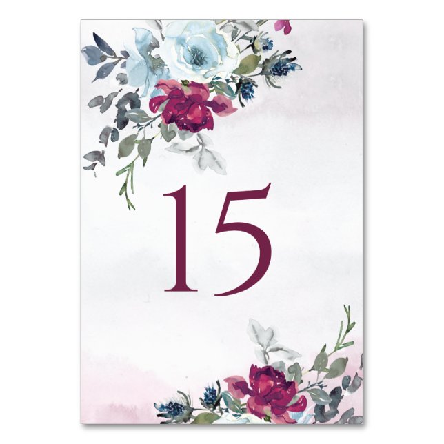 Numéro De Table Elégant Rose Blancs et Bleus de Bourgogne (Par défaut)