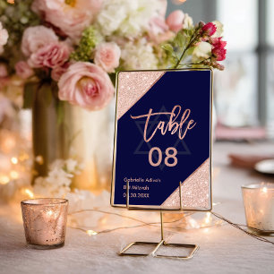 Numéro De Table Élégant Rose chic Gold Marine Bat mitzvah bleu mar