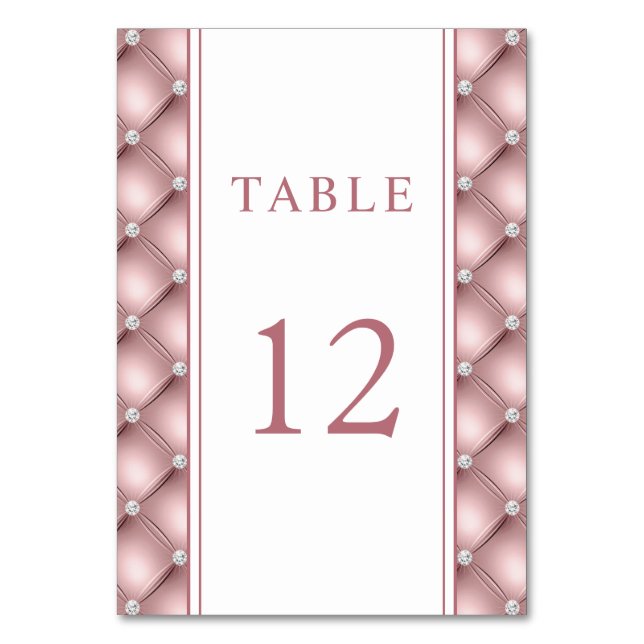 Numéro De Table Élégant Rose Gold Diamond Mariage Tufted (Par défaut)