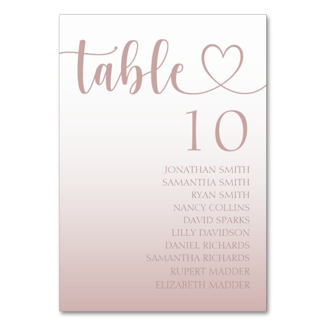 Numéro De Table Élégant Rose Gold Heart Mariage dégradant (Par défaut)