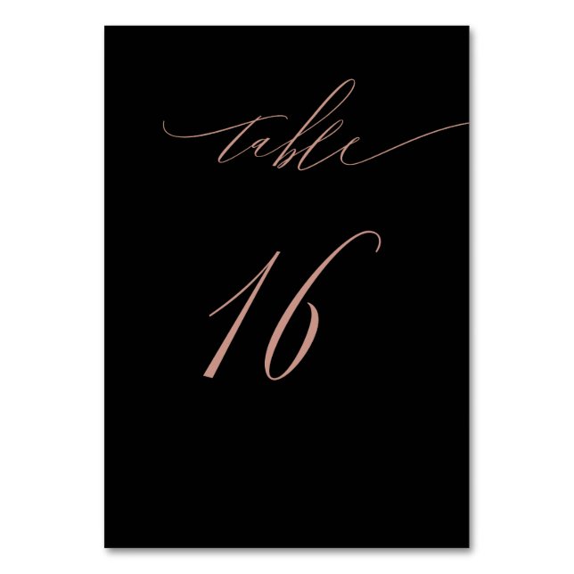 Numéro De Table Élégant Rose noir Gold Script No16 Mariage (Par défaut)