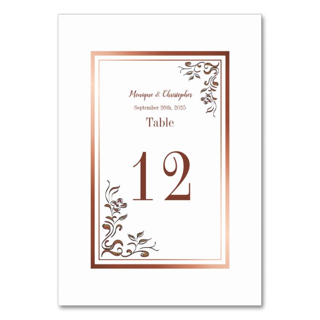 Numéro De Table Élégant Rose or cuivre floral blanc Mariage (Par défaut)