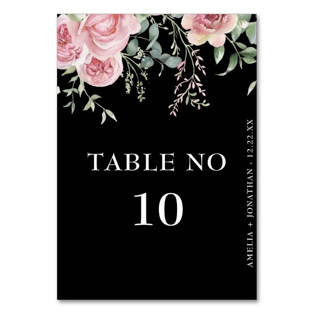 Numéro De Table Élégant rose pâle Fleurs Mariage noir (Par défaut)