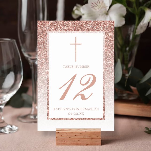 Numéro De Table Élégant Rose Parties scintillant Or Confirmation O (Créateur téléchargé)