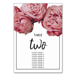 Numéro De Table Élégant rose Roses Mariages noms d'invités