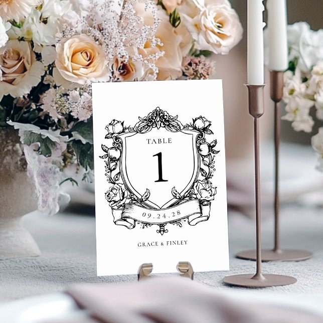 Numéro De Table Élégant Rose Vintage Crest Mariage (Créateur téléchargé)