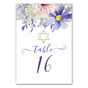 Numéro De Table Élégant rose violet .Aquarelle Floral Bat mitzvah