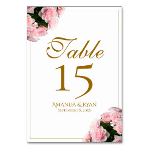 Numéro De Table Elégant Roses Roses Roses Bouquet Fleurs Mariage F