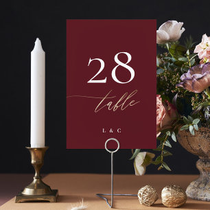 Numéro De Table Élégant Rouge foncé Plum Bourgogne Or Le Mariage