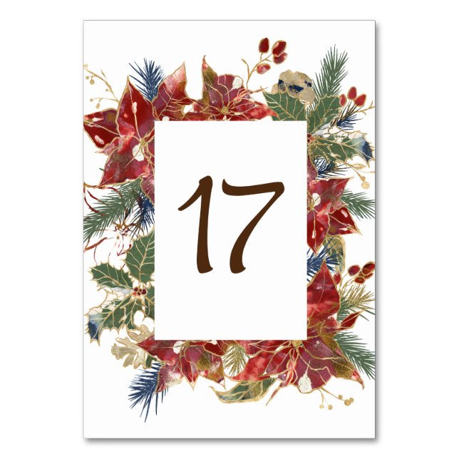 Numéro De Table Élégant Rouge Poinsettia Floral Noël hiver (Par défaut)