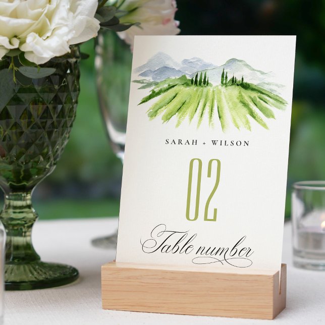 Numéro De Table Élégant Rustic Green Blue Winery Mariage de vignob (Créateur téléchargé)