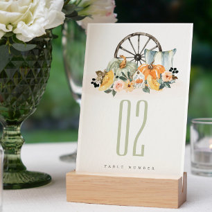 Numéro De Table Elégant Rustique Automne Citrouille Feuille Floral