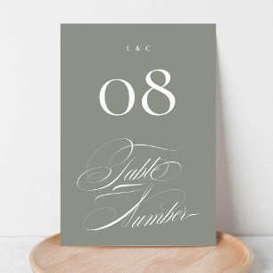 Numéro De Table Elégant Sage Formal sur Mariage de Calligraphie Bl