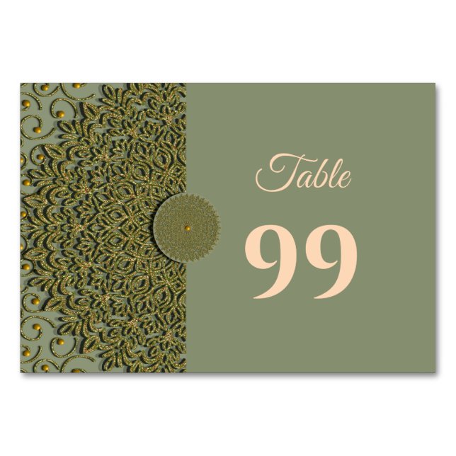 Numéro De Table Elégant Sage moderne vert & or classique mandala (Devant)