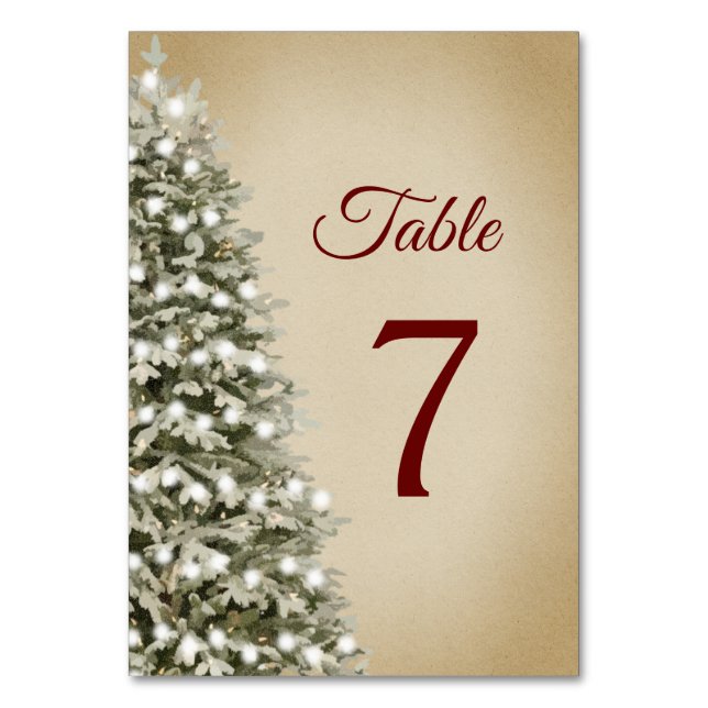 Numéro De Table Élégant sapin de Noël sur Kraft Mariage (Par défaut)