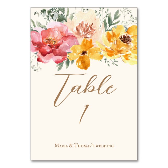Numéro De Table Élégant script automne fleurs florales mariage (Par défaut)