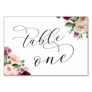 Numéro De Table Élégant Script Bourgogne Floral Mariage Réception