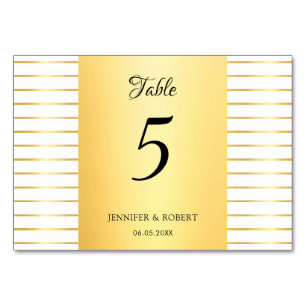 Numéro De Table Élégant Script calligraphié moderne Gold Striped