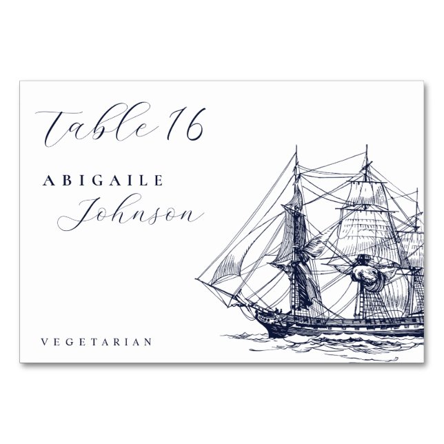 Numéro De Table Élégant Script d'Illustration de Navire Naustique  (Devant)