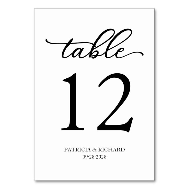 Numéro De Table Élégant script Mariage noir et blanc (Par défaut)