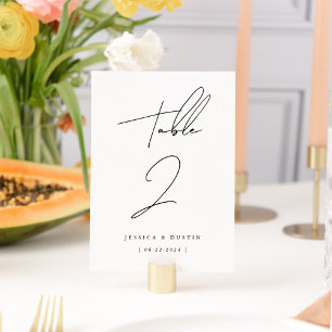 Numéro De Table Élégant script minimaliste Mariage personnalisé