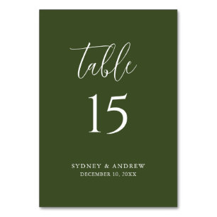 Numéro De Table Élégant script moderne Mariage vert olive