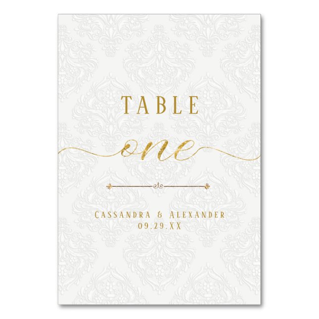 Numéro De Table Élégant Script White Lace Gold Parties scintillant (Par défaut)