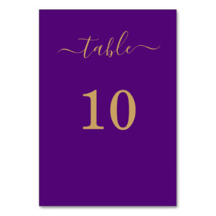 Numéro De Table Élégant Simple Glam Script Gold Party Purple