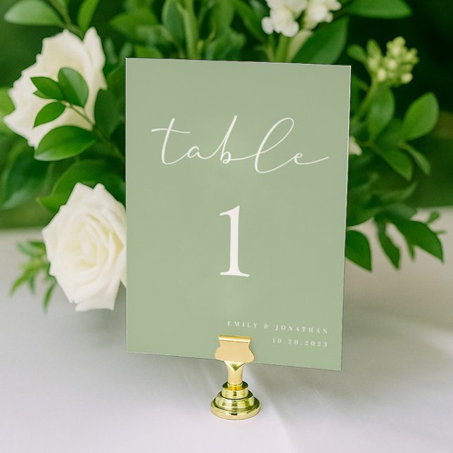 Numéro De Table Elegant Simple Sage Green Wedding (Créateur téléchargé)