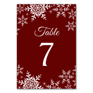 Numéro De Table Élégant Snowflakes Rouge Noël Mariage d'hiver