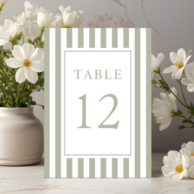 Numéro De Table  Elegant Striped Sage Green Wedding (Elegant Striped Sage Green Wedding Table Number)