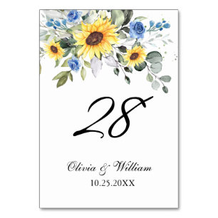 Numéro De Table Elegant Sunflowers Eucalyptus Watercolor Wedding